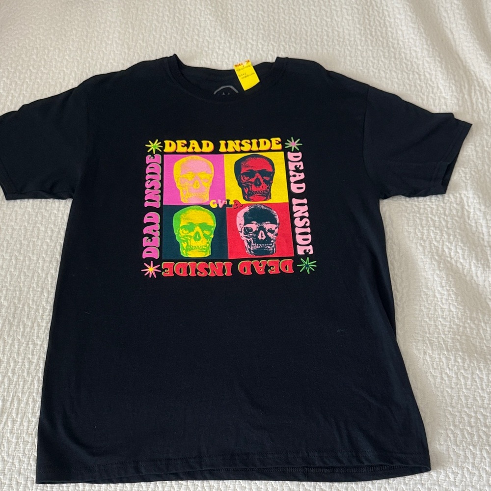 Black Graphic Tee with Colorful Skull Design